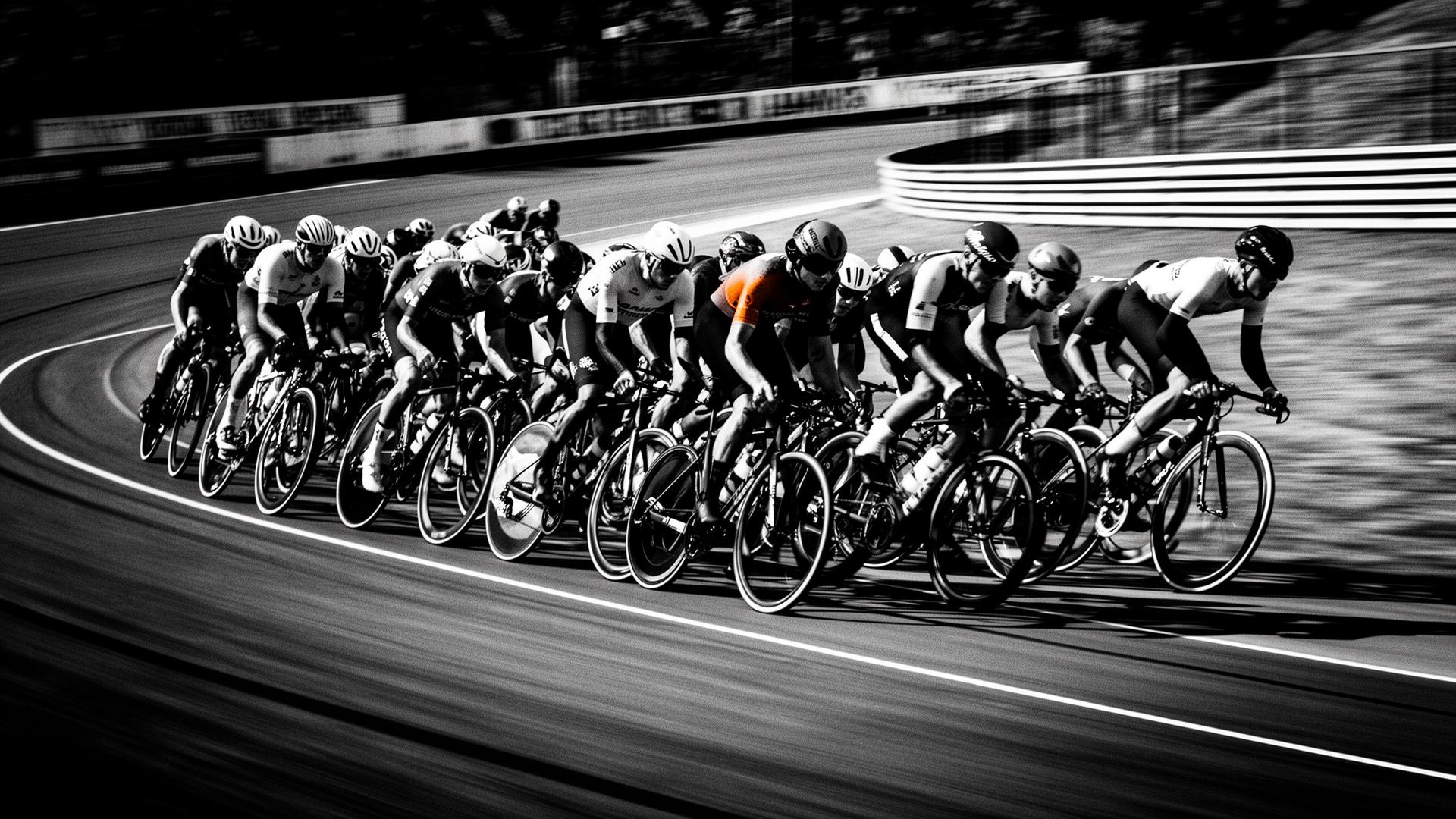 Pelotón de ciclistas en circuito cerrado